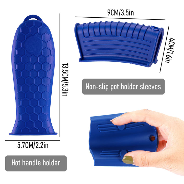 4 Pieces Silicone Hot Handle Holder, Heat Resistant Potholder Cookware Handle Non Slip Rubber Pot Holders Cast Iron Skillets Handles Grip Covers for Cast Iron Skillet (Blue)…