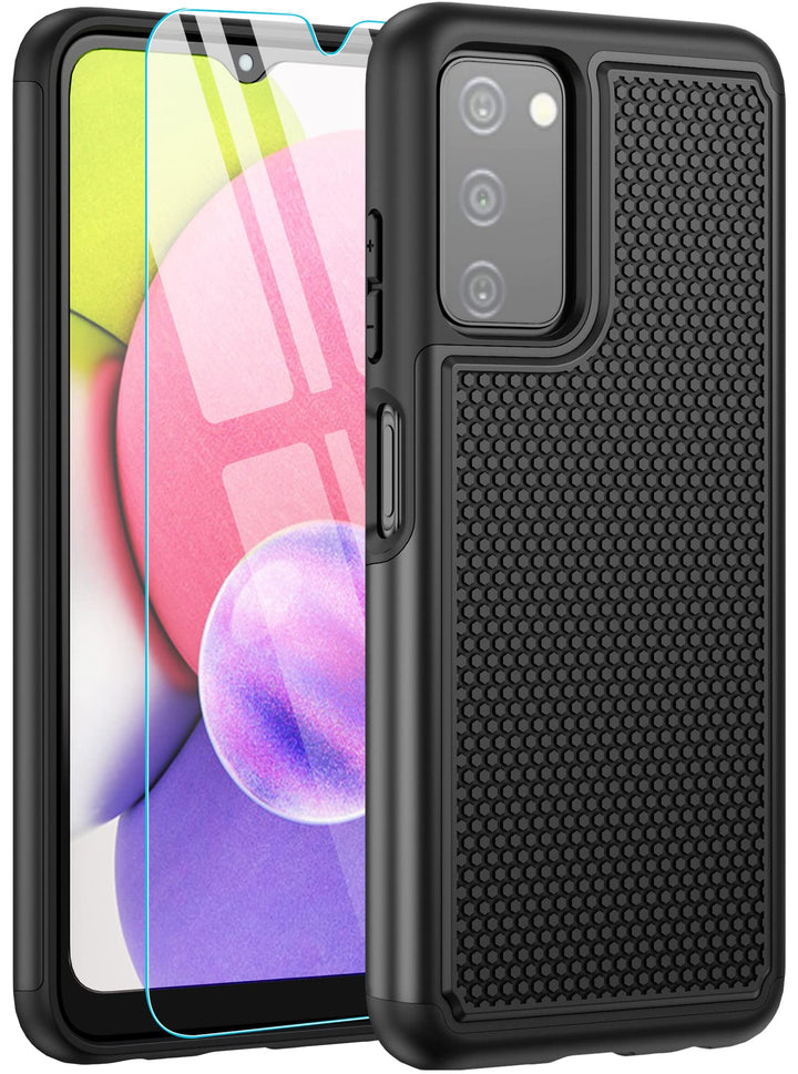for Samsung Galaxy A03s Phone Case: Military Matte Drop Proof Phone Protective | Sturdy Shockproof Case with Rough Textured - Rugged Dual Layer Design | Heavy Duty Protection - Black (Black)
