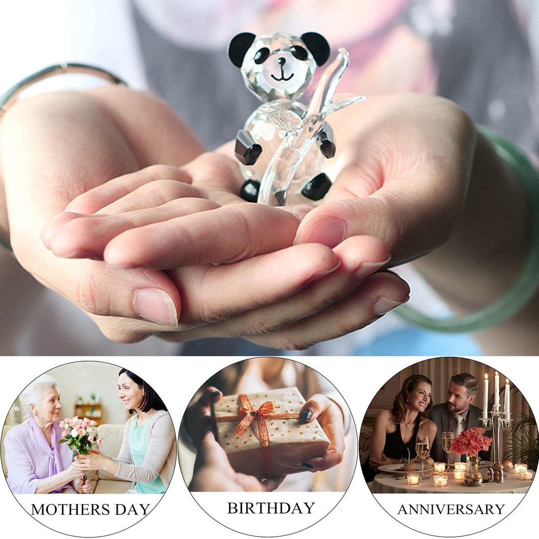 H&amp;D HYALINE &amp; DORA Cute Crystal Glass Panda Figurine with Bamboo for Home Office Decor