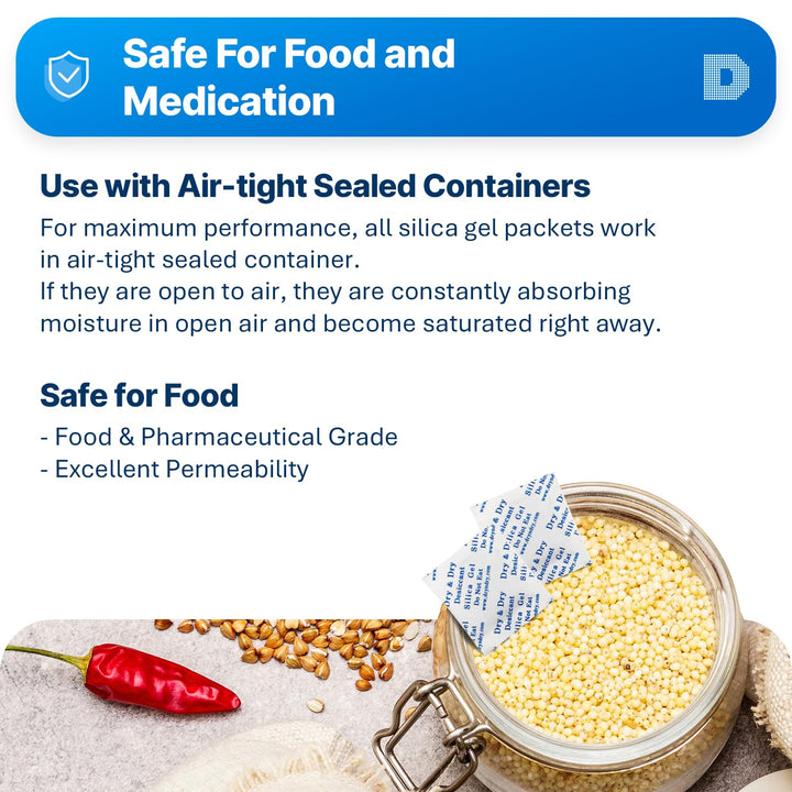 Dry &amp; Dry 5 Gram [50 Packets] Silica Gel Packets Silica Gel Desiccants, Silica Gel Packs - Rechargeable (Food Safe) Silica Gel Packets, Silica Packets