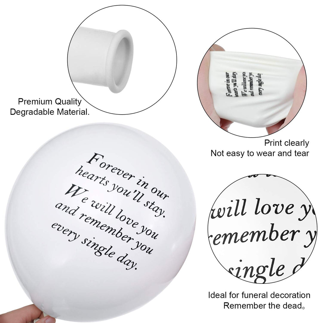 Gejoy 50 Pieces Memorial Balloons Biodegradable Remembrance Balloons White Funeral Balloons and 3 Pieces Balloon Ribbon for Balloon Release, Funeral Decoration