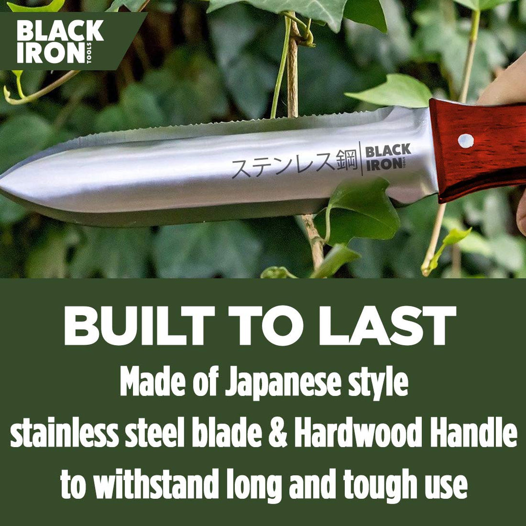 Hori Hori Garden Knife [7 Inches, Japanese Stainless Steel] Durable Gardening Tool for Weeding, Digging, Cutting &amp; Planting with Leather Sheath and Sharpening Stone