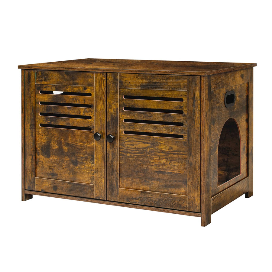 Litter Box Enclosure, Cat Litter House with Louvered Doors, Entrance Can Be on Left or Right Side, Spacious Hidden Washroom for Most of Litter Box, Cat Furniture Cabinet, Rustic Brown