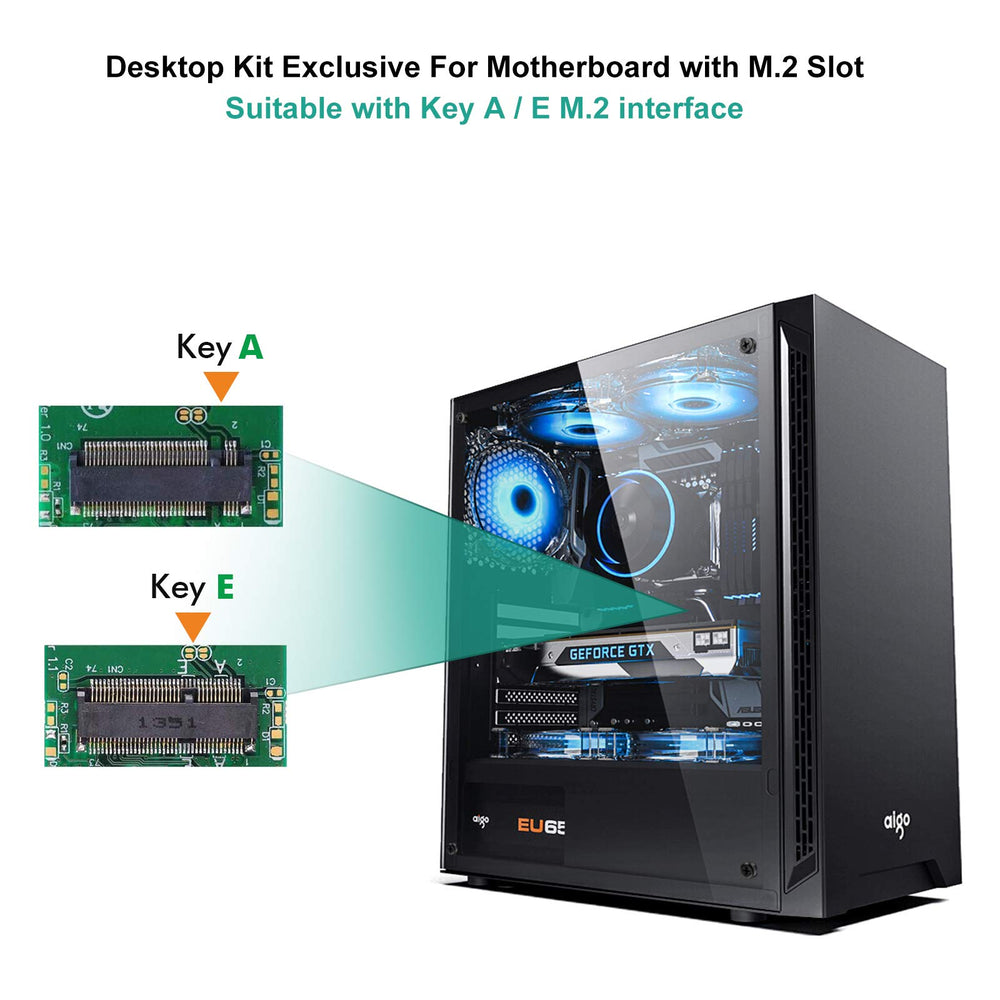 AX210 WiFi 6E Desktop Kit, Expand to Tri-Band 6GHz/5GHz/2.4GHz M.2 NGFF Wireless Bluetooth 5.2 Card Support Windows 10 11, 64 bit Desktop PC, Includes Ipex Cable, 5dBi Antennas and Brackets