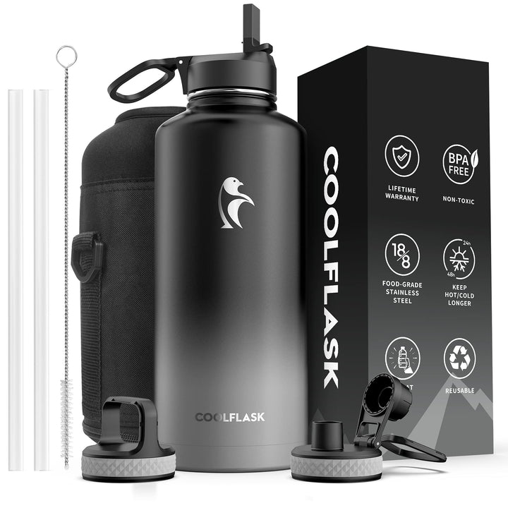 Coolflask Water Bottle 87 oz with Straw, 2/3 Gallon Ins