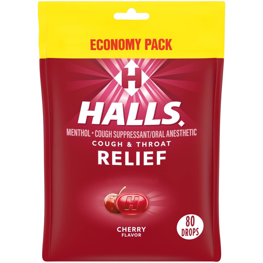 Halls Triple Action Cherry Drops- 80 ct