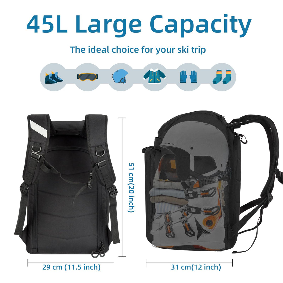 Ski Boot Bag, Ski Boot Backpack Travel, Snowboard Boots and Helmet Bags for Skiing, Snowboarding boot backpack for Flying Air Gloves Jacket Goggles