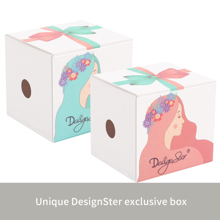 Velvet Ring Box Hexagon - Premium Gorgeous Vintage Double Ring Display Holder with Detachable Lid for Proposal, Engagement, Wedding, Ceremony (Gray)