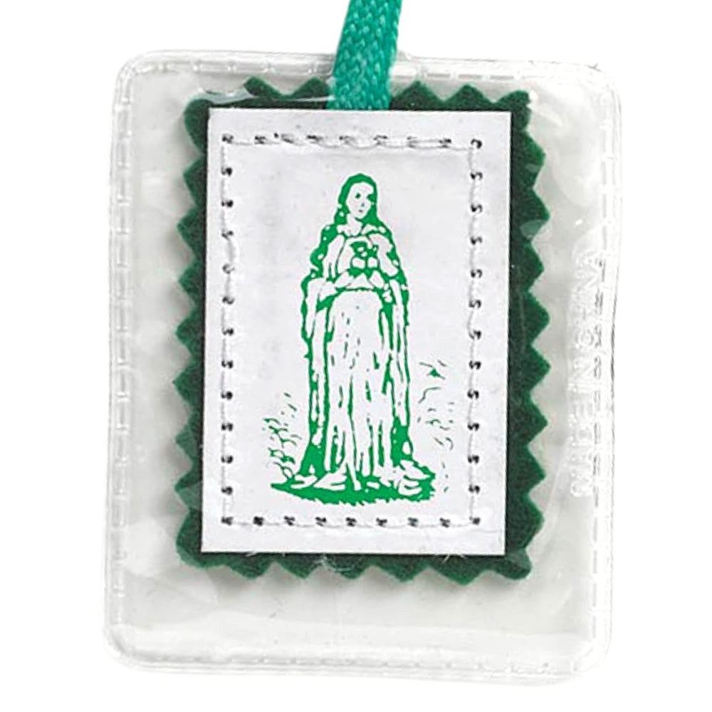 Immaculate Heart of Mary Green Laminated Scapular, 18 1/2 Inch