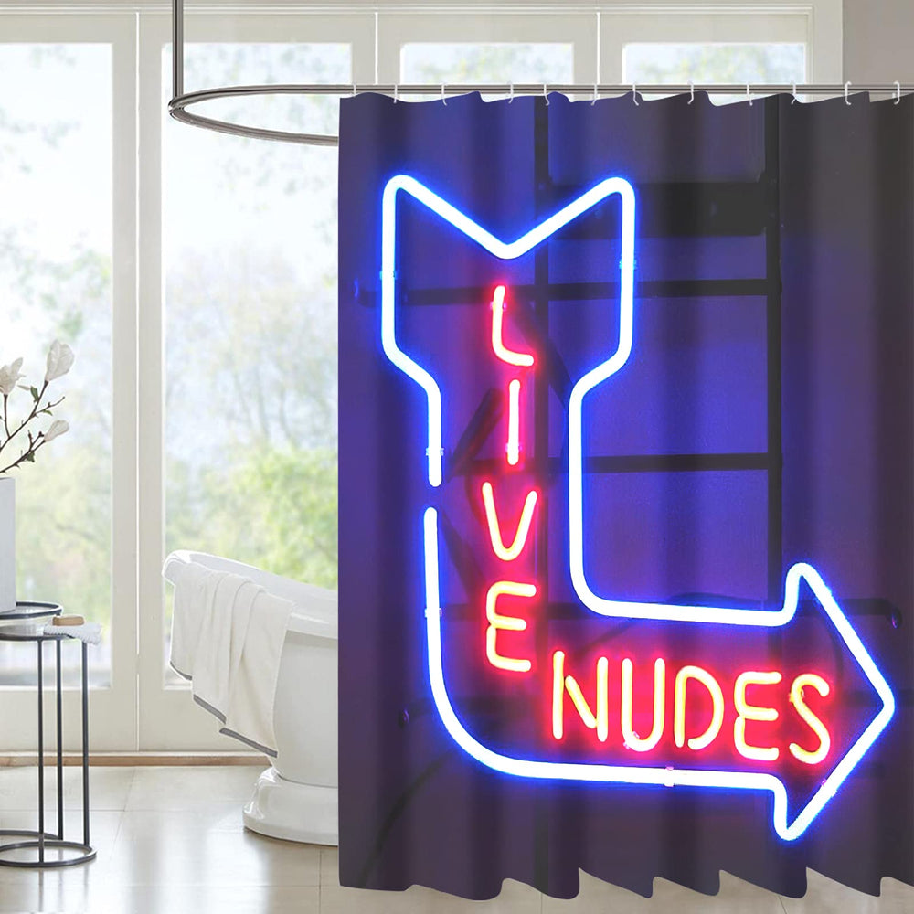 DIOLPOM Funny Shower Curtain, Neon Sign Blue Fabric Shower Curtain for Bathroom Decor with 12 Hooks, 60x72 inch