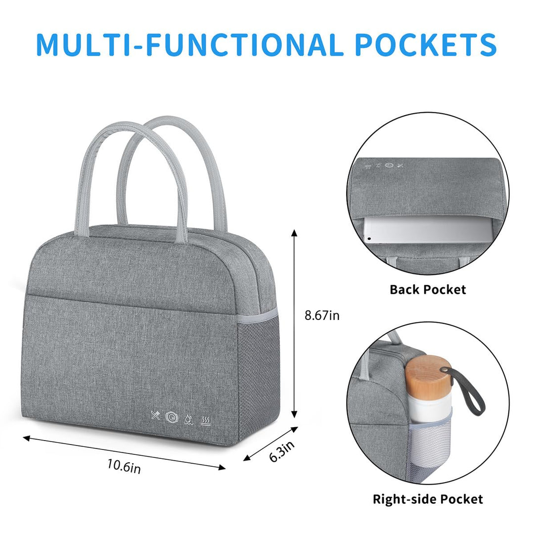 Lunch Bag Lunch Box for Women Men Reusable Insulated Lunch Tote Bag, Food Handbags Case High Capacity for Travel Work Picnic,GREY