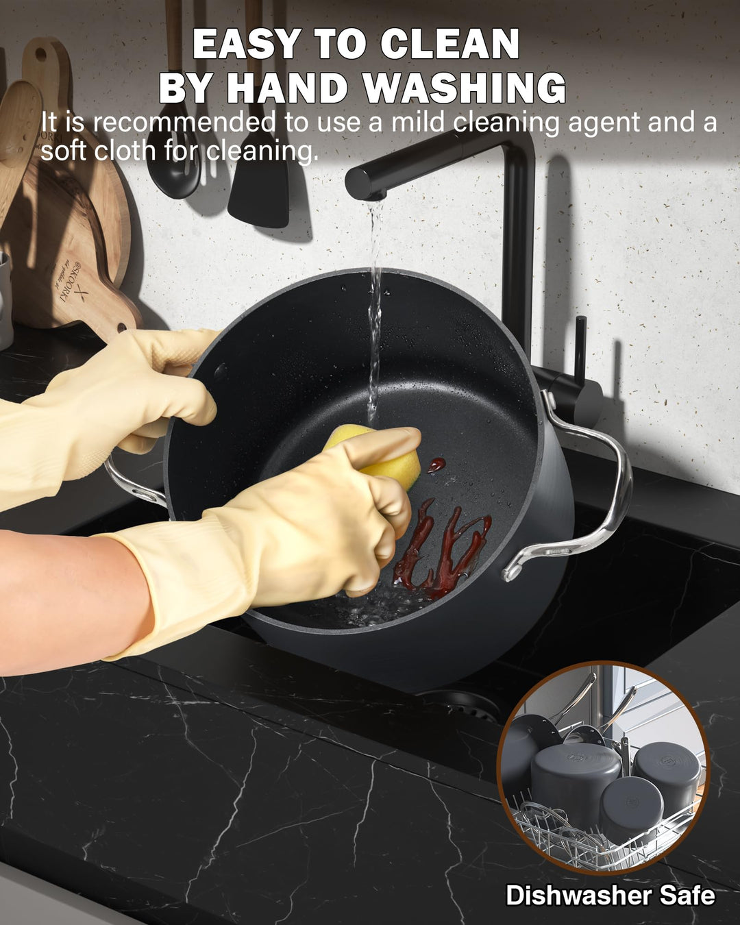 Stock Pot Dutch Oven Casserole with Glass Lid, 7-Quart Classic Hard Anodized Nonstick Stockpot, Black