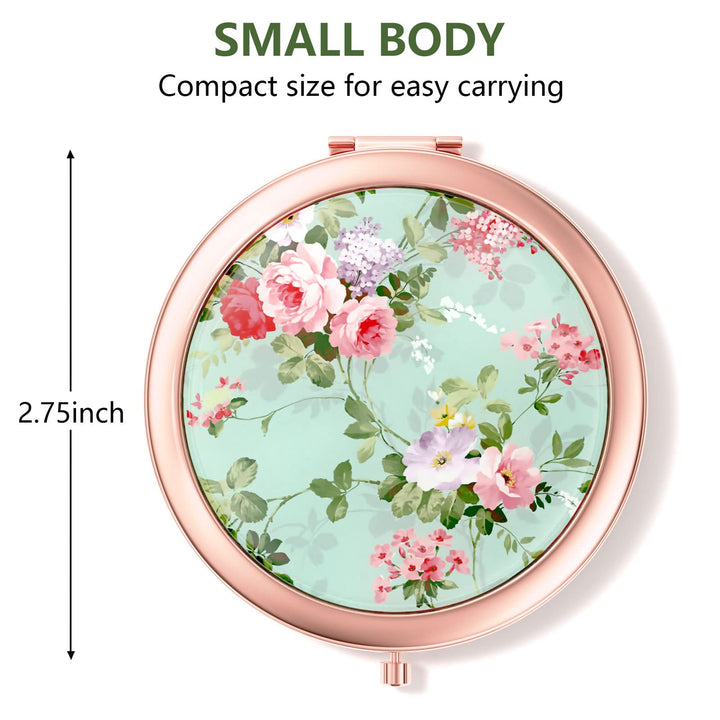 Nipichsha Compact Mirror, Pocket Travel Makeup Mirror, 2-Sided 2X & 1X Magnification Compact Mirrors, Small Folding Portable Handheld Mirror for Purses, Gifts for Mom & Women, 2.75In Rose Gold(Peony)