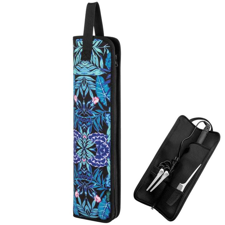 Universal Curling Iron Travel Case, Heat-Resistant, Canvas, Blue Flower