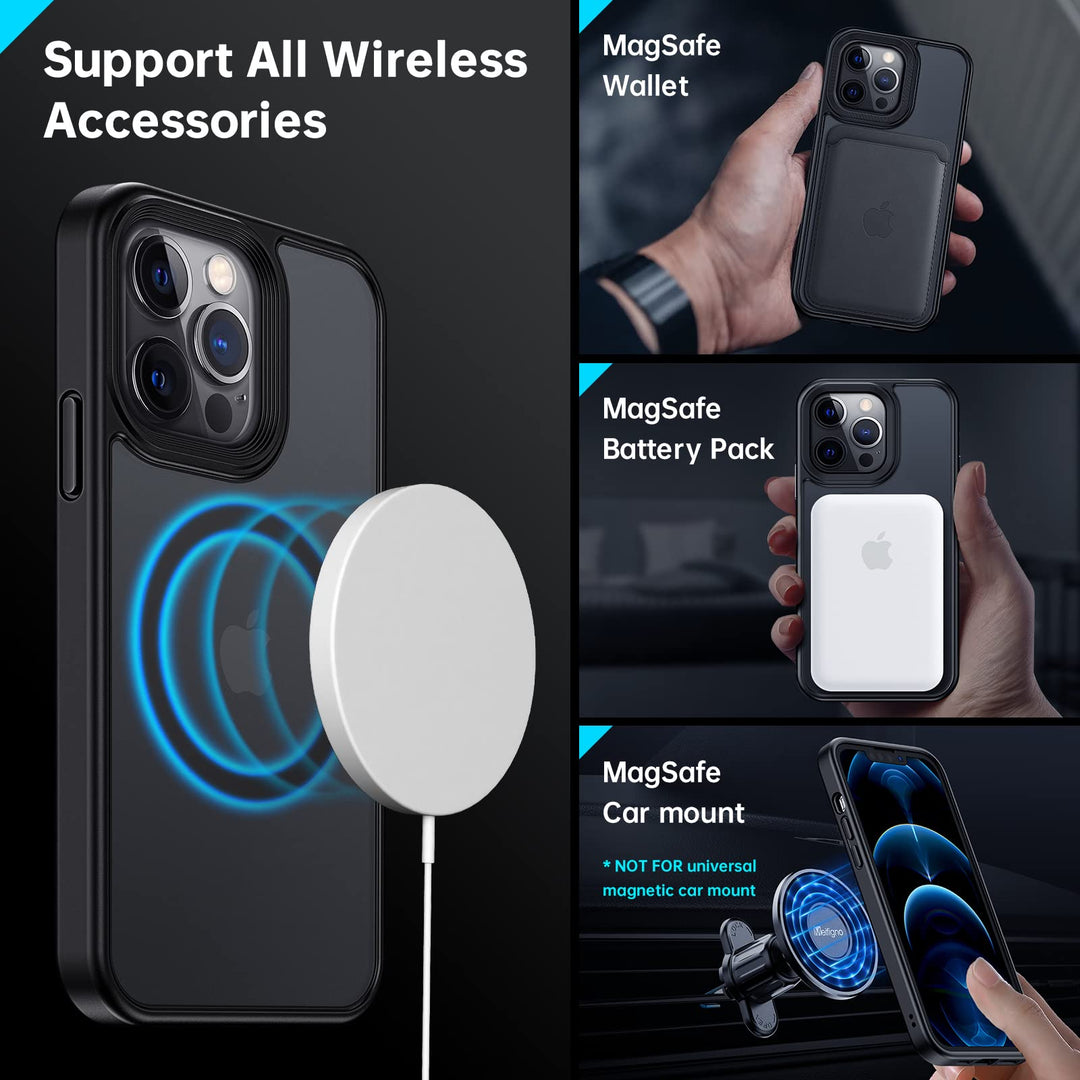 Magnetic Case Designed for iPhone 13 Pro, [Compatible with MagSafe &amp; Military Grade Protection], Translucent Matte Back with Soft Silicone Edge, for iPhone 13 Pro 6.1 Inch, Black