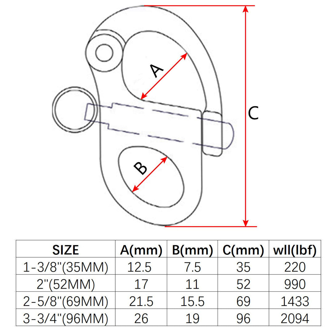NRC&amp;XRC Pair of 3-3/4(96mm)316 Stainless Steel Fixed Bail Snap Shackle for Bracelet, Sailboat