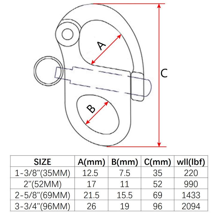 NRC&amp;XRC Pair of 3-3/4(96mm)316 Stainless Steel Fixed Bail Snap Shackle for Bracelet, Sailboat