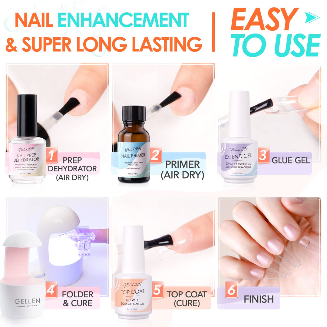 Gellen Nail Tips And Glue Gel Kit, 240Pcs Clear Coffin Fake Nails Gel x Nail Kit, 3 In 1 Nail Glue Gel, U V Nail Lamp, Gel Nail Extension Kit For Valentine’s Nail Art Decorations Manicure Gifts Set