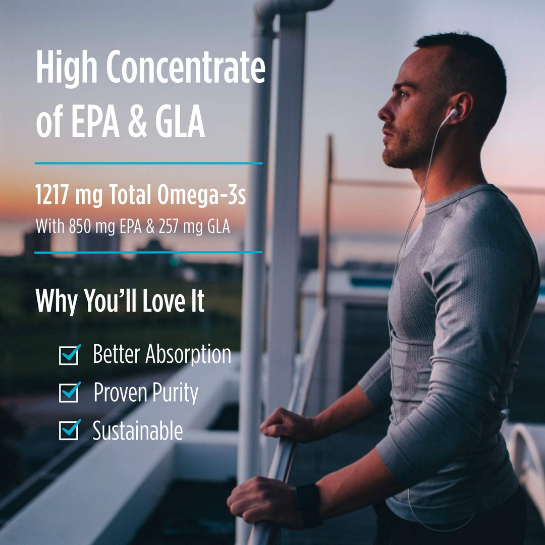ProEPA with Concentrated GLA, Lemon - 60 Soft Gels - 1217 mg Omega-3 + 257 mg GLA - Heart, Neurological &amp; Immune Support, Healthy Skin - Non-GMO - 30 Servings
