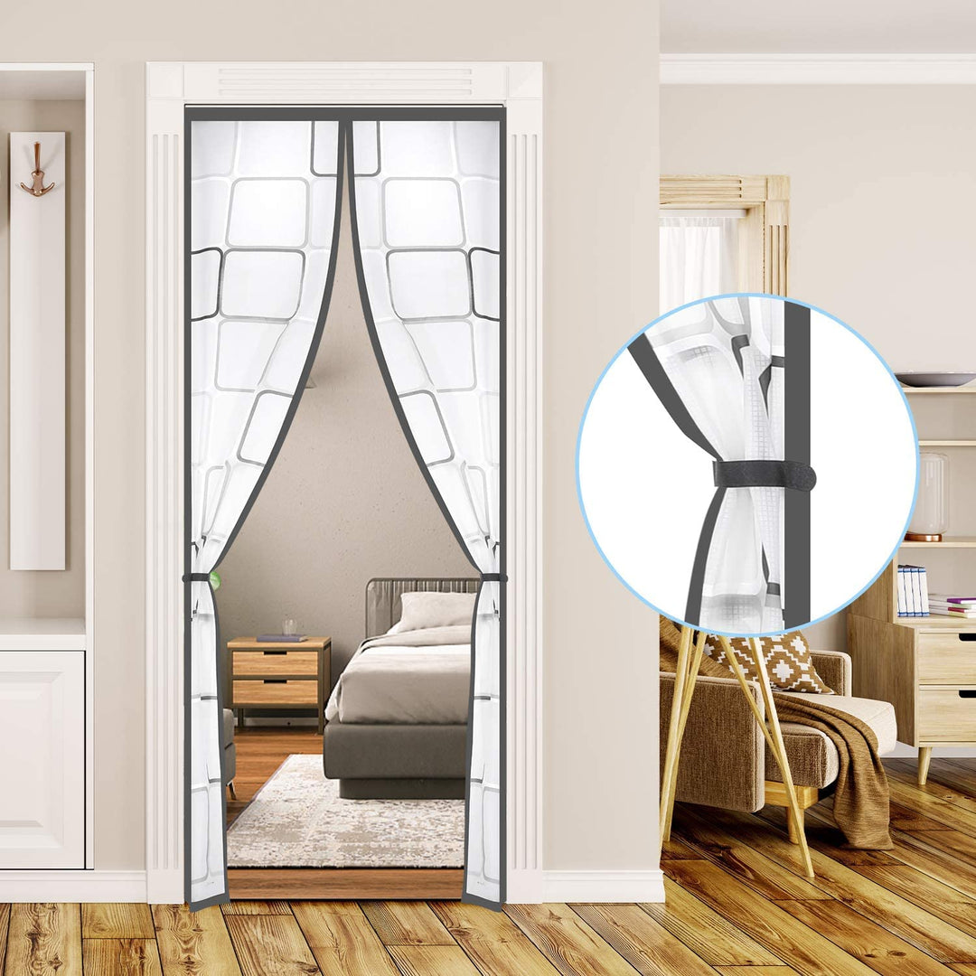 Insulated Door Curtain, Magnetic Thermal Door Cover Screen Door Self-Closing Privacy Magnetic Screen Door Hands Free for Patio, Kitchen, Bedroom, Air Conditioner Room, Fits Doors up to 36 x 82,Grey