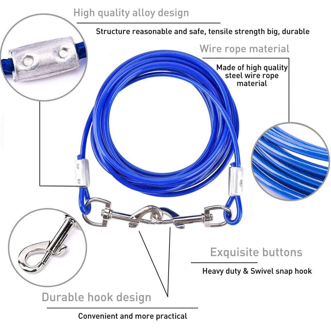 Dog Tie Out Cable and Anti Rust Spiral Stake , 30ft Outside Leash&amp;Chain for Camping and Yard, 16&#39;&#39; Heavy Duty for Medium-Large Dogs Up to 125 lbs (30FT, Blue)
