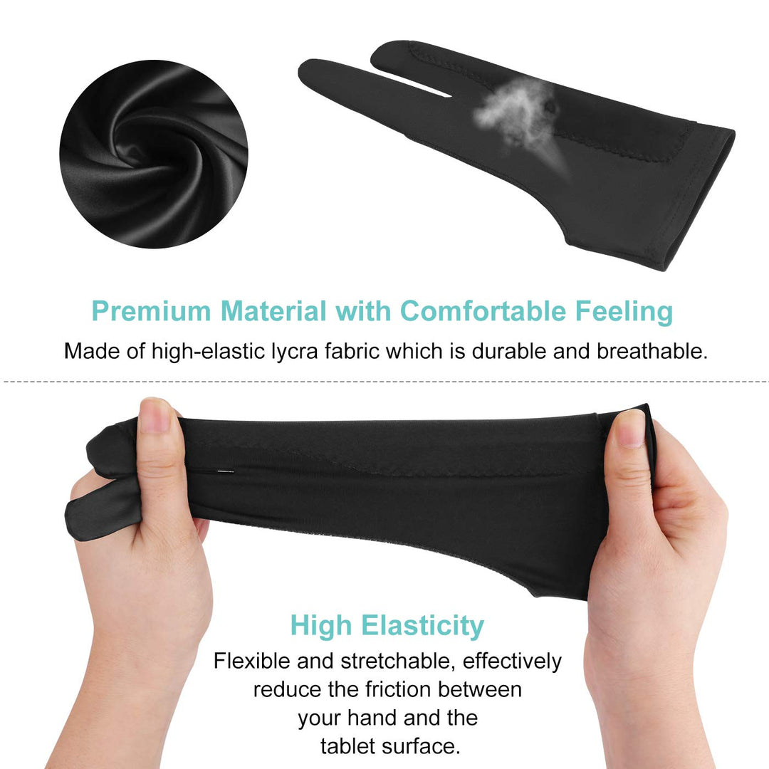 Mixoo Artists Gloves 2 Pack - Palm Rejection Gloves with Two Fingers for Paper Sketching, iPad, Graphics Drawing Tablet, Suitable for Left and Right Hand (Small)
