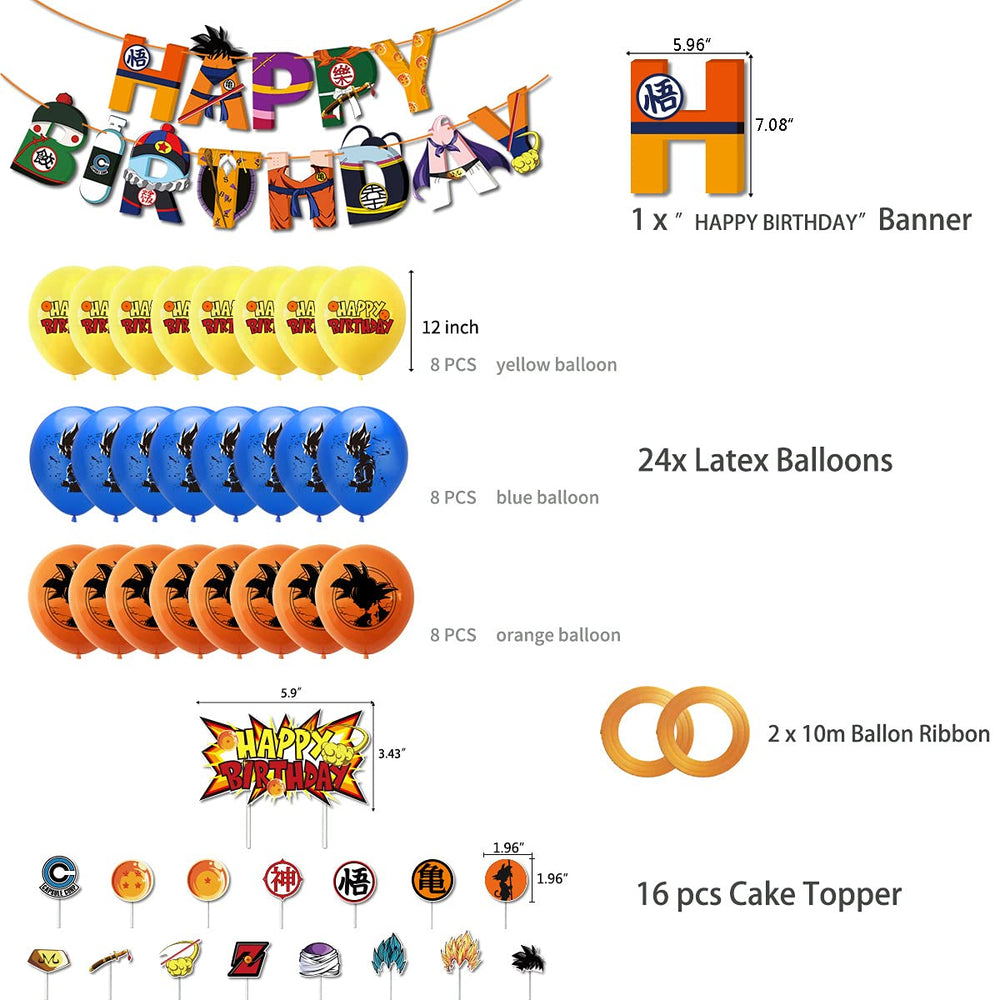Birthday Party Supplies Set,Includes Happy Banner - Cake&Cupcake Toppers - 24 Latex Balloons for Kids Theme Birthday Party Decoration