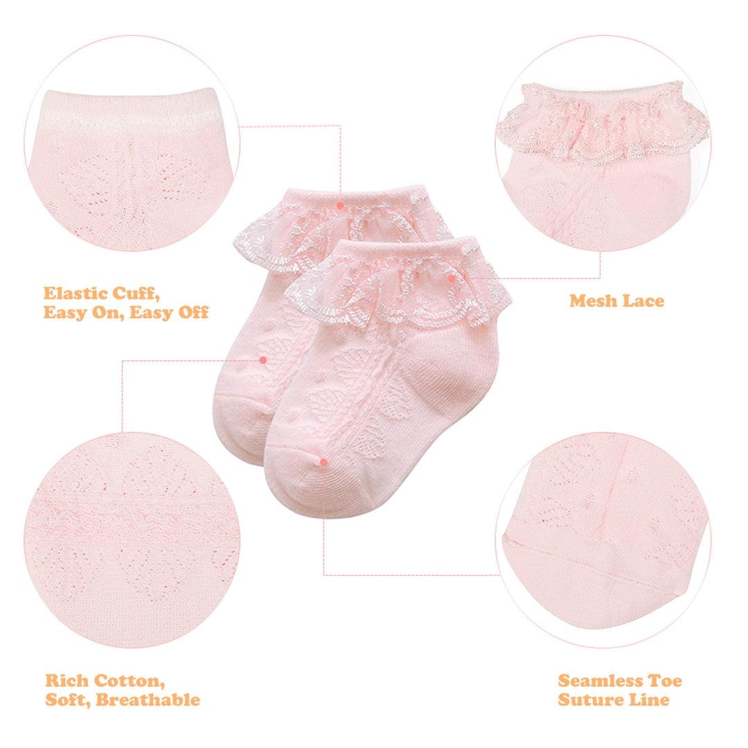 Baby Ruffle Socks Baby Girl Socks Super Soft Lace Socks for Baby Girls Cute Baby Girl Ruffle Socks AA White &amp; Ivory &amp; Pink 3-12 Months