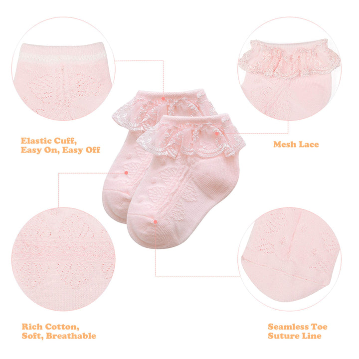 Baby Ruffle Socks Baby Girl Socks Super Soft Lace Socks for Baby Girls Cute Baby Girl Ruffle Socks AA White &amp; Ivory &amp; Pink 3-12 Months