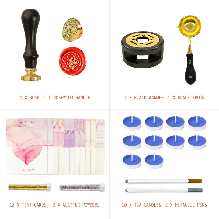 Wax Seal Kit, 720 Pcs Sealing Wax Beads, 2 Pcs Wax Seal Stamps,Seal Wax Warmer and Spoon,Sealing Wax Kit for Invitation and Decoration