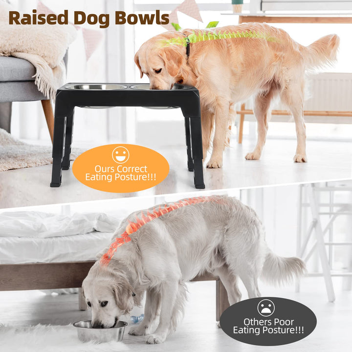 Elevated Dog Bowls Adjustable Raised Stand with Double Stainless Steel Food Bowls Adjusts to 4 Heights 3.1”, 8.6”, 10.2”, 11.8”, for Small Medium Large Dogs and Pets