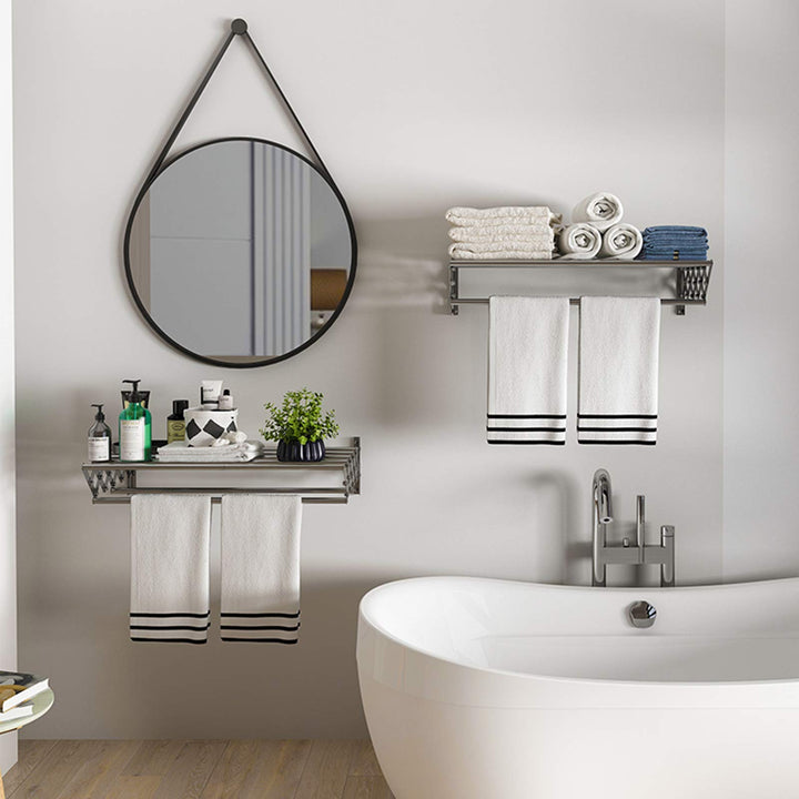 Wall Mounted Clothes Drying Rack, Accordion Retractable Drying Rack for Laundry Room/Bathroom Tower,Easy to Install 31.5-inch Rod, 60 lb Capacity- Indoor and Outdoor Use