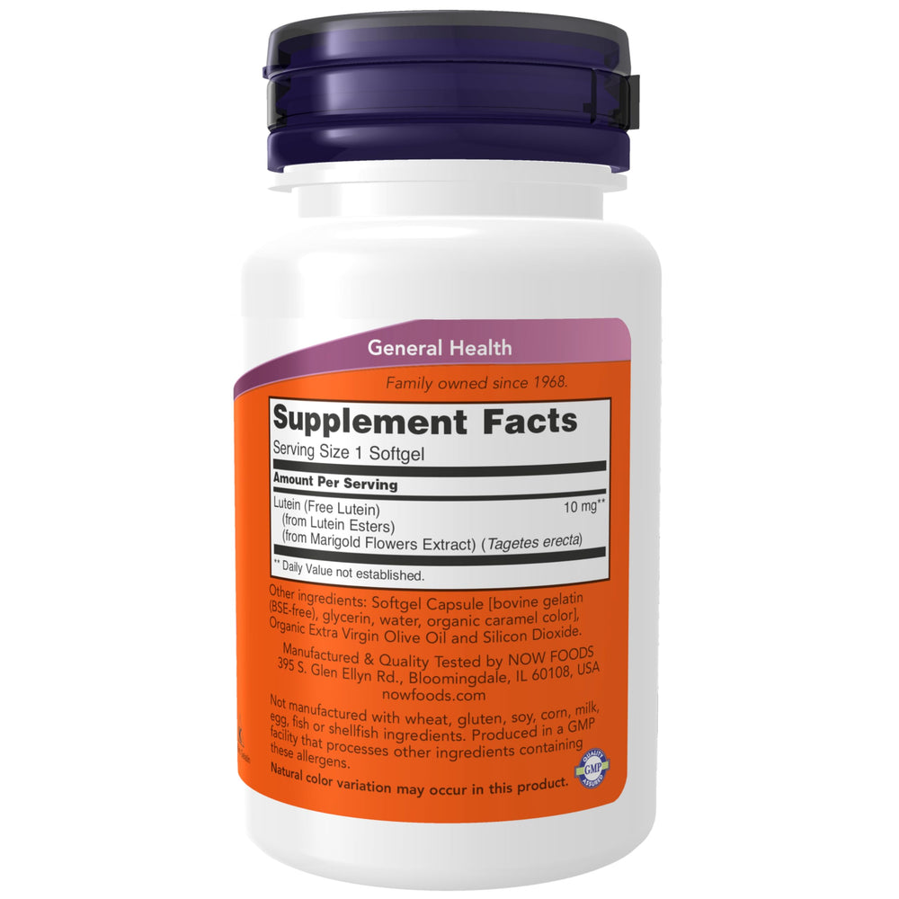 NOW Foods Supplements, Lutein 10 mg with 10 mg of Free 