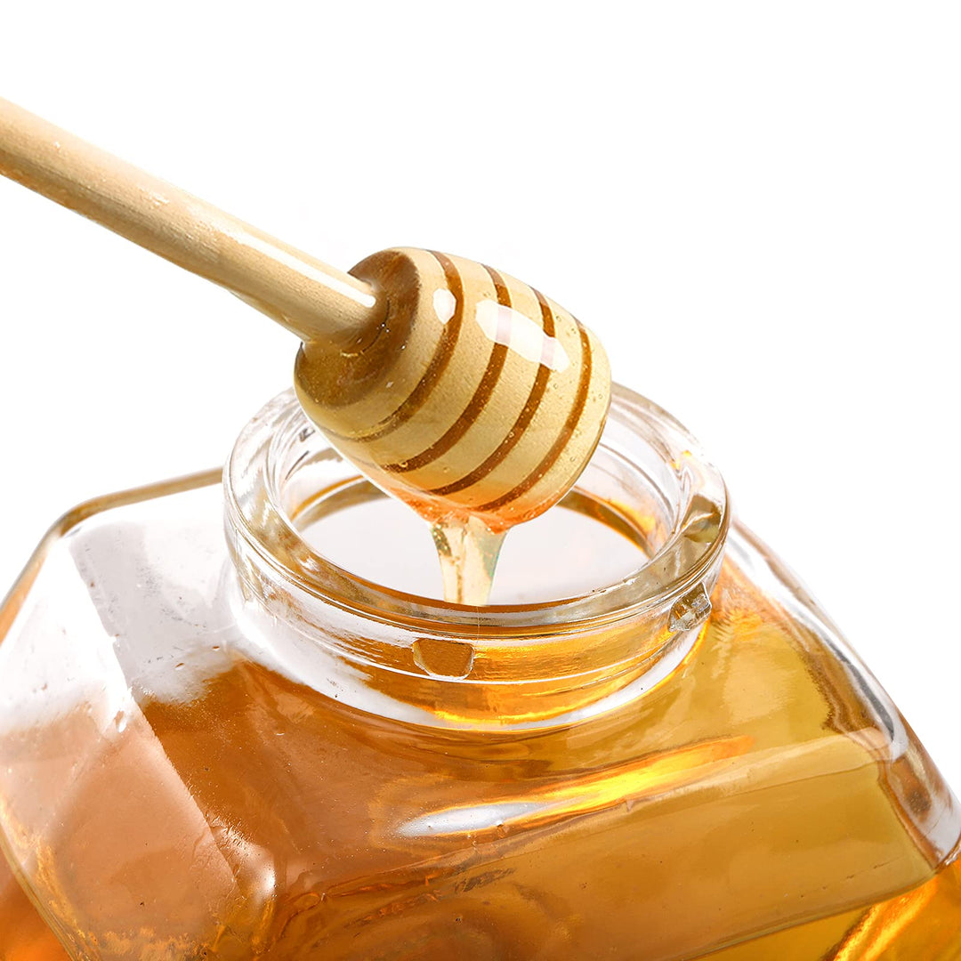 4 Pack 7 Oz Honey Pot, Glass Honey Pot with Wooden Dipper, Honey Container Storage, Clear Honeypot for Home, Kitchen