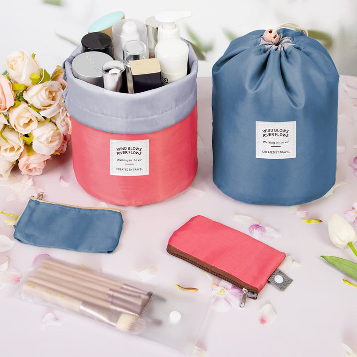 2 Pack Makeup Bags For Women Waterproof Cosmetic Bags Multifunctional Bucket Toiletry Bag Travel Organizer Bag Toiletries Soft Collapsible Portable Drawstring Makeup Bag
