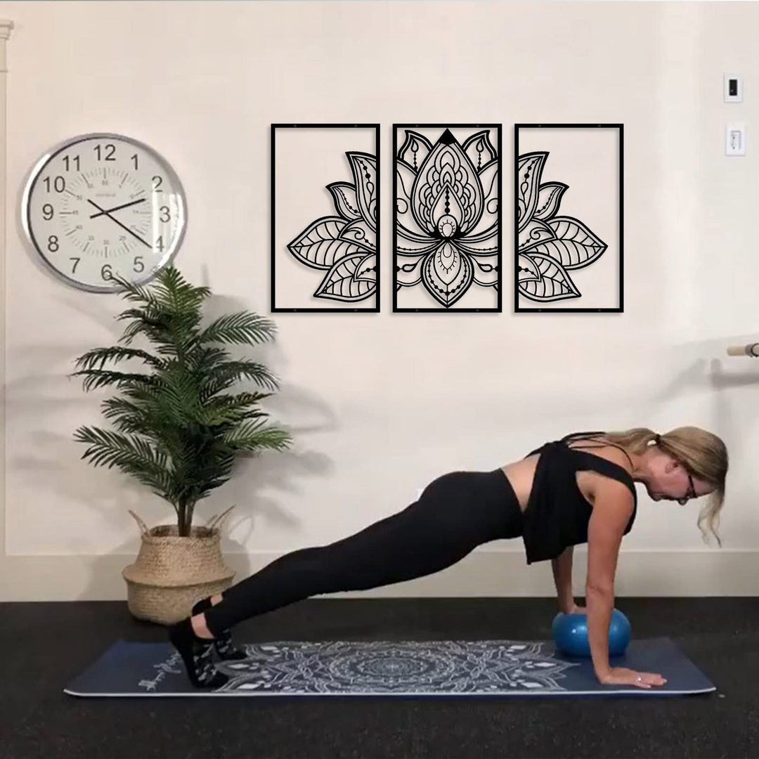Large Lotus Flower Metal Wall Art 3-piece Set, Religion Faith Mandala Home Wall Decoration for Living Room, Bedroom, Office and Yoga Room