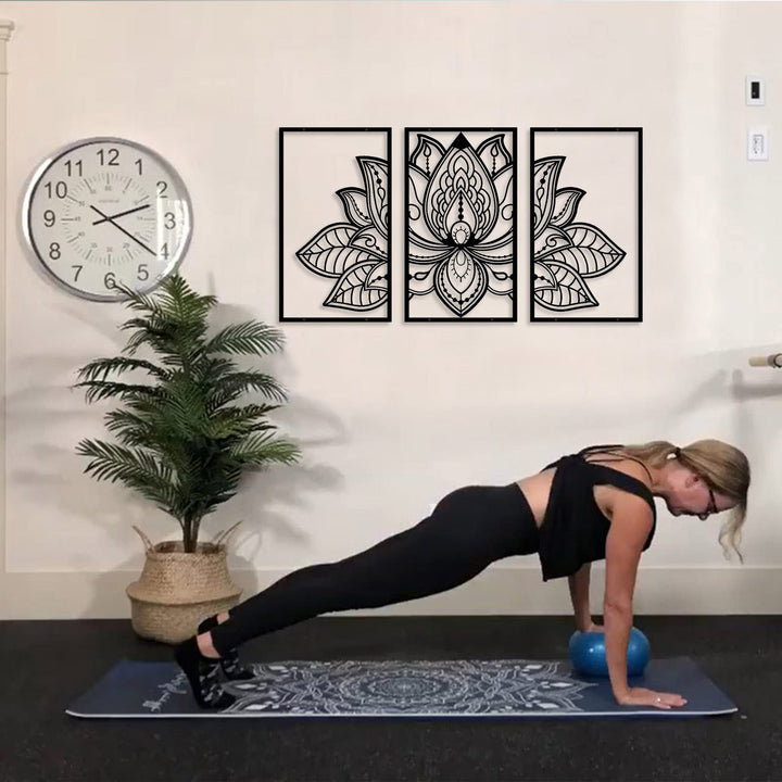 Large Lotus Flower Metal Wall Art 3-piece Set, Religion Faith Mandala Home Wall Decoration for Living Room, Bedroom, Office and Yoga Room