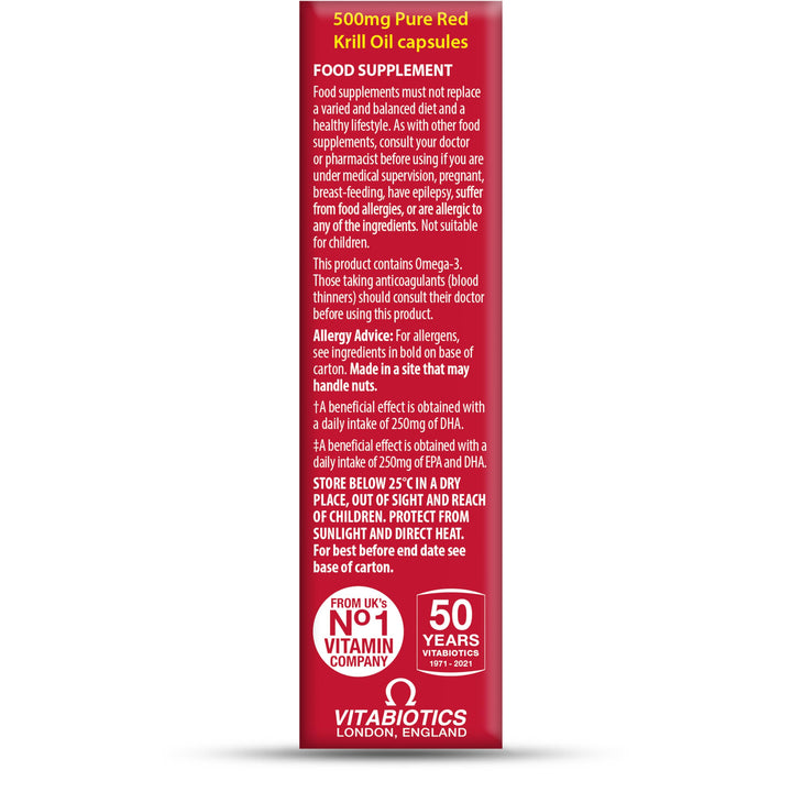 Vitabiotics Ultra Red Krill Oil Nutritional Supplement Capsule with Omega 3-9 Fatty Acids DHA EPA Astaxanthin for Heart Brain and Eye Vision Support from Antarctic Marine Phospholipids