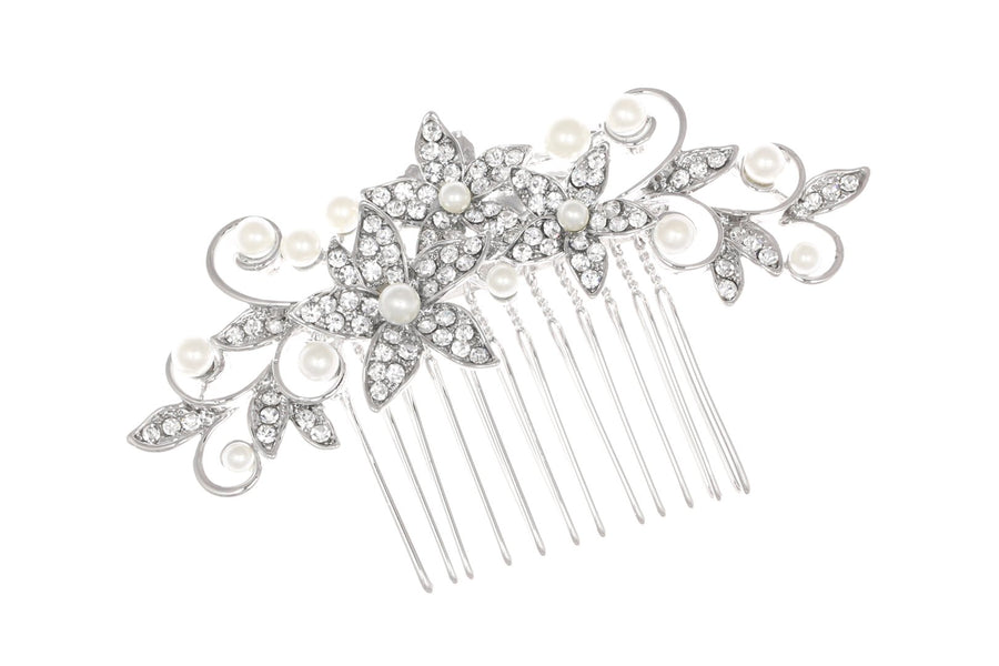 Bridal Bridesmaid Flower Girl Pearl Rhinestones Prom Wedding Tiara Comb T1046