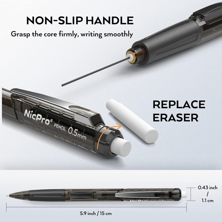 Nicpro 0.5 mm Art Mechanical Pencil Set, 3 Colors Rotat