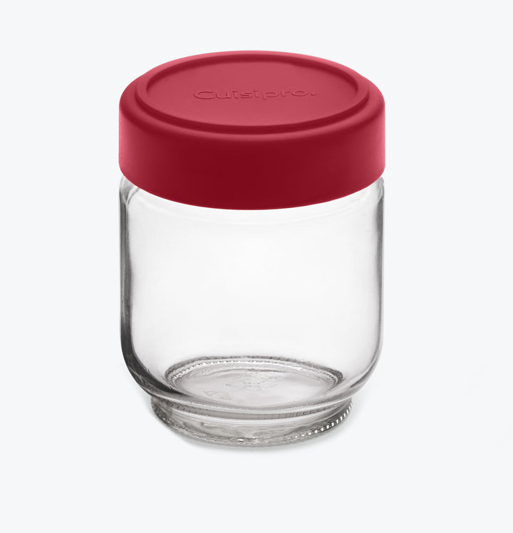 6 Ounce Glass Jars (Set of 4), Glass/Red