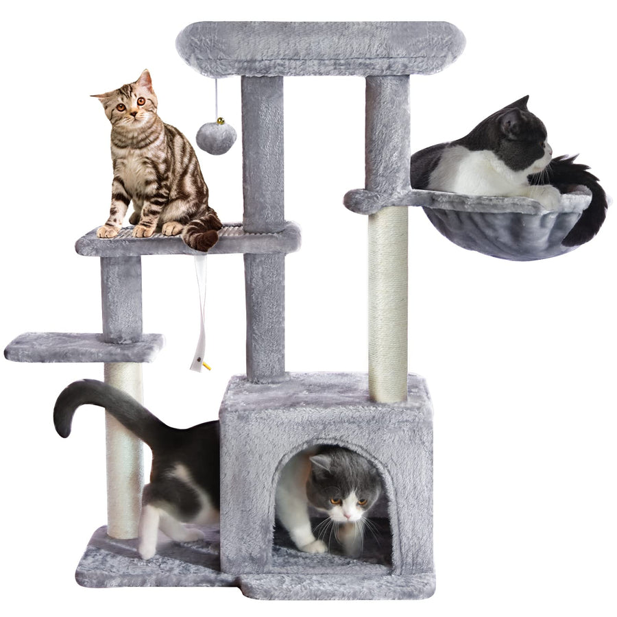 Cat Tree, Cat Tower with Sisal Scratching Post for Indoor Cats, 35 Multi-Level Cat Condo with Hammock Perch and Kitten Toys, Cat Furniture for Kittens Adult Cats