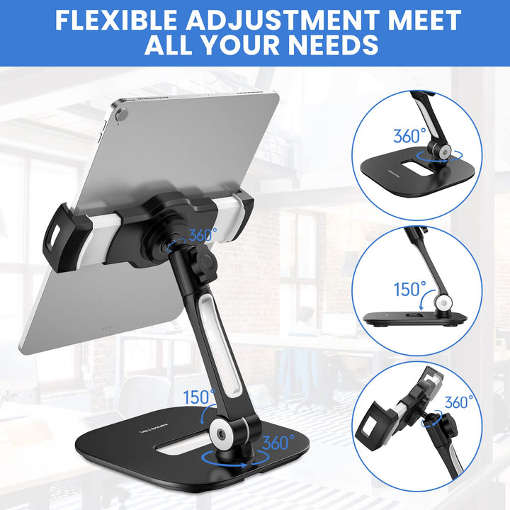 AboveTEK Aluminum iPad Stand, Foldable 360 Swivel Table