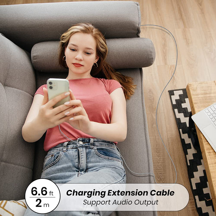 6.6FT Braid Extension Cord Cable Charging Sync Video &amp; Audio Compatible with iOS Devices (Phone/Pad/Pod), Male to Female Dock Cable Extender Connector Case Adapter (Gray)