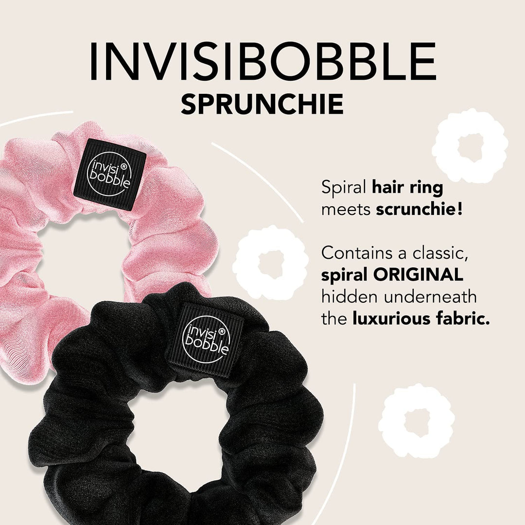 Sprunchie Spiral Hair Ring - True Black and Prima Ballerina- 2 Pack- Scrunchie Stylish Bracelet, Strong Elastic Grip Coil Accessories for Women - Gentle for Girls Teens and Thick Hair