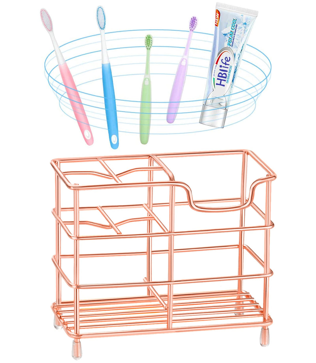 Small Toothbrush Holder for Bathroom, 5 Slots Rose Gold Stainless Steel Bathroom Accessories Organizer for Small Spaces