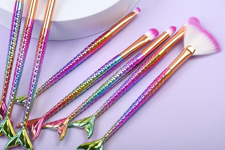 LHEI New 10 Pcs Mermaid Makeup Brush Set Professional Eye Makeup Brushes For Eyeshadow Concealer Eyeliner Brow Blending Brush Tool