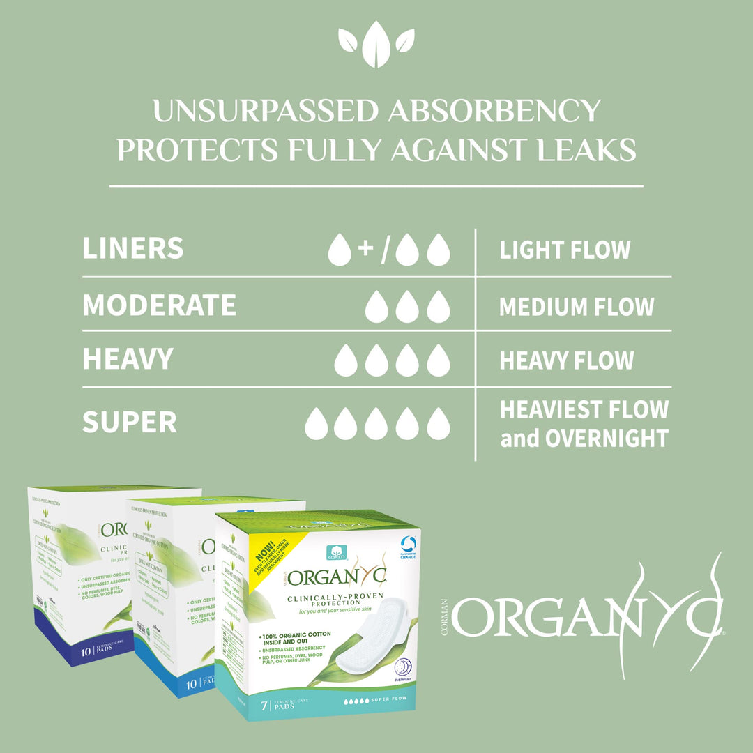 Organyc Organic Cotton Night Pads with Folded Wings, 10