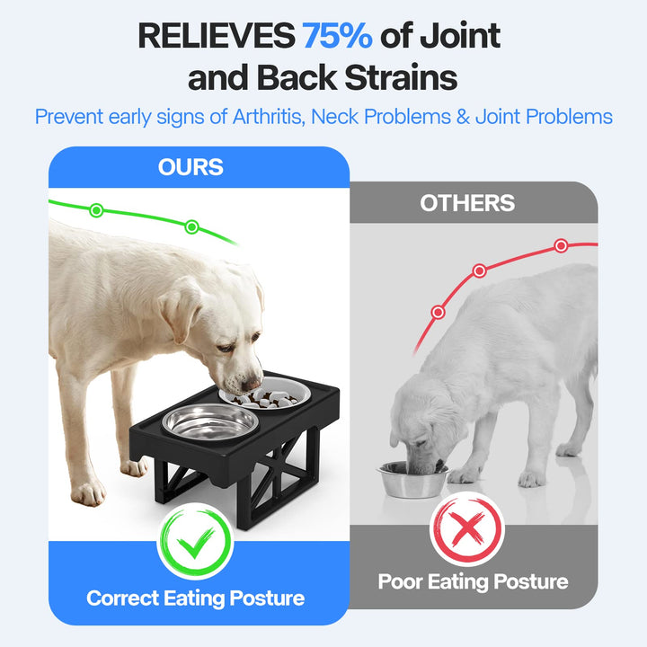 Elevated Dog Bowls, 3 Height Adjustable Raised Dog Bowl Stand with 2 Stainless Steel 44oz Food Water Bowl &amp; Slow Feeder, Non-Slip Dog Dish Adjusts to 2.5&#39;&#39; 7.5&#39;&#39; and 11.6&#39;&#39; for Small Medium Large Dogs