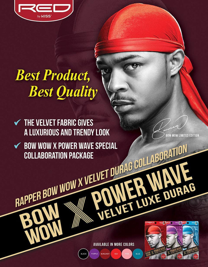 Red Kiss Red by Kiss Power Wave Velvet Luxe Durag, Black